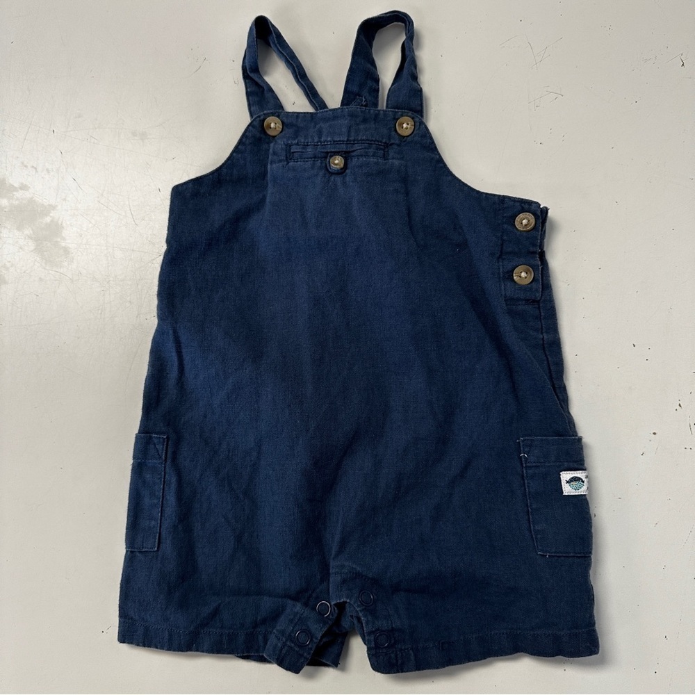 Janie & Jack Navy Short Linen Overall 3-6m
